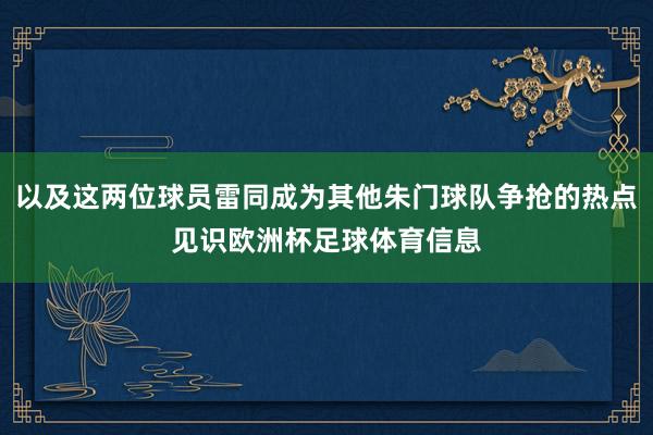 以及这两位球员雷同成为其他朱门球队争抢的热点见识欧洲杯足球体育信息